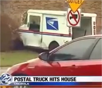 Video: Postal truck hits house in after two vehicle accident