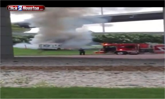 Video: Postal truck catches fire after wreck in north Houston