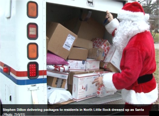 Video: Arkansas mailman delivers packages Santa-style