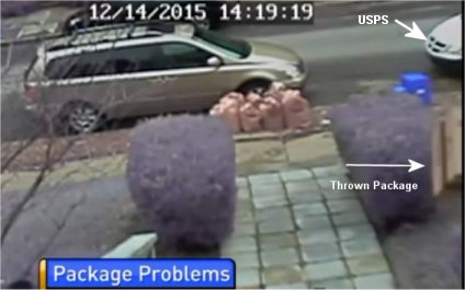 Video: Homeowner spots flying package tumbling down steps during busiest day for USPS