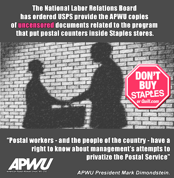 APWU: NLRB Orders USPS to Release More Info on Staples Deal