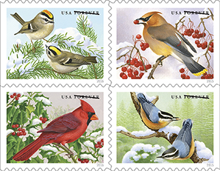 Songbirds in Snow Forever Stamps Take Flight