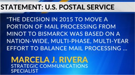 County Commissioner calls for change to Minot area mail service