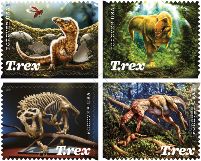 Tyrannosaurus Rex Forever Stamps Show Motion When Rotated in Light