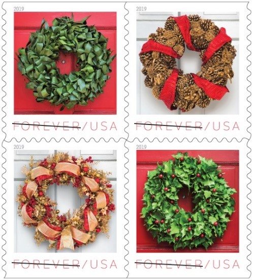 Holiday Wreaths Featured on Postage Stamps