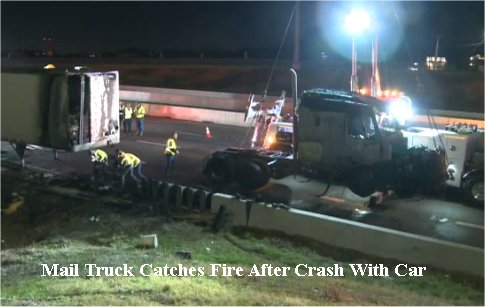 18-Wheeler Carrying Mail Catches Fire After Crash Dallas Area